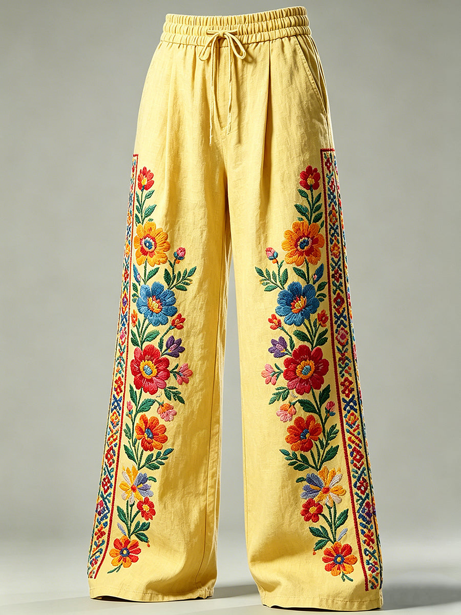 Pantalon à cordon de serrage pour femmes avec imprimé floral artistique