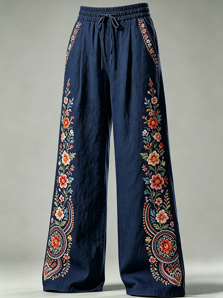 Pantalon à cordon de serrage pour femmes avec imprimé floral artistique