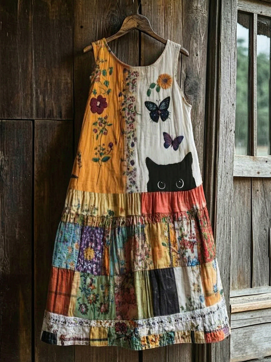 Robe mi-longue décontractée à imprimé floral rétro pour femmes