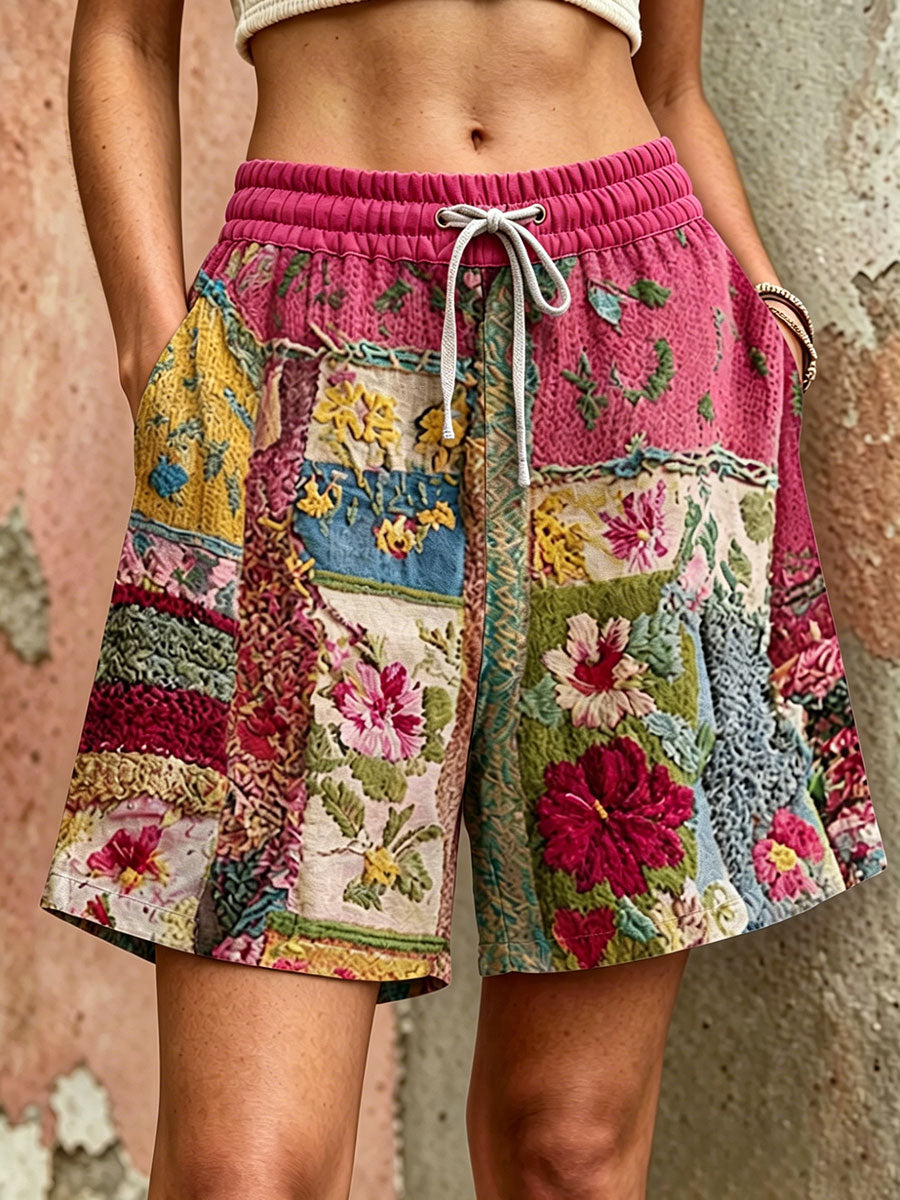 Shorts décontractés pour femmes à imprimé floral rose
