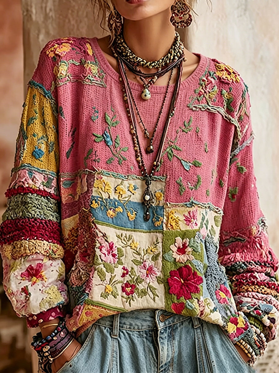 Sweat-shirt décontracté pour femmes, rose, à imprimé floral