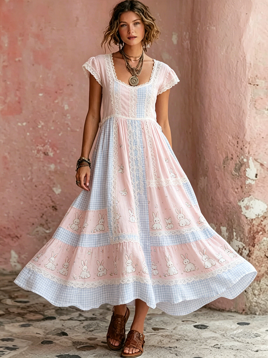 Robe Femme Pastorale Avec Imprimé Animal Et Floral