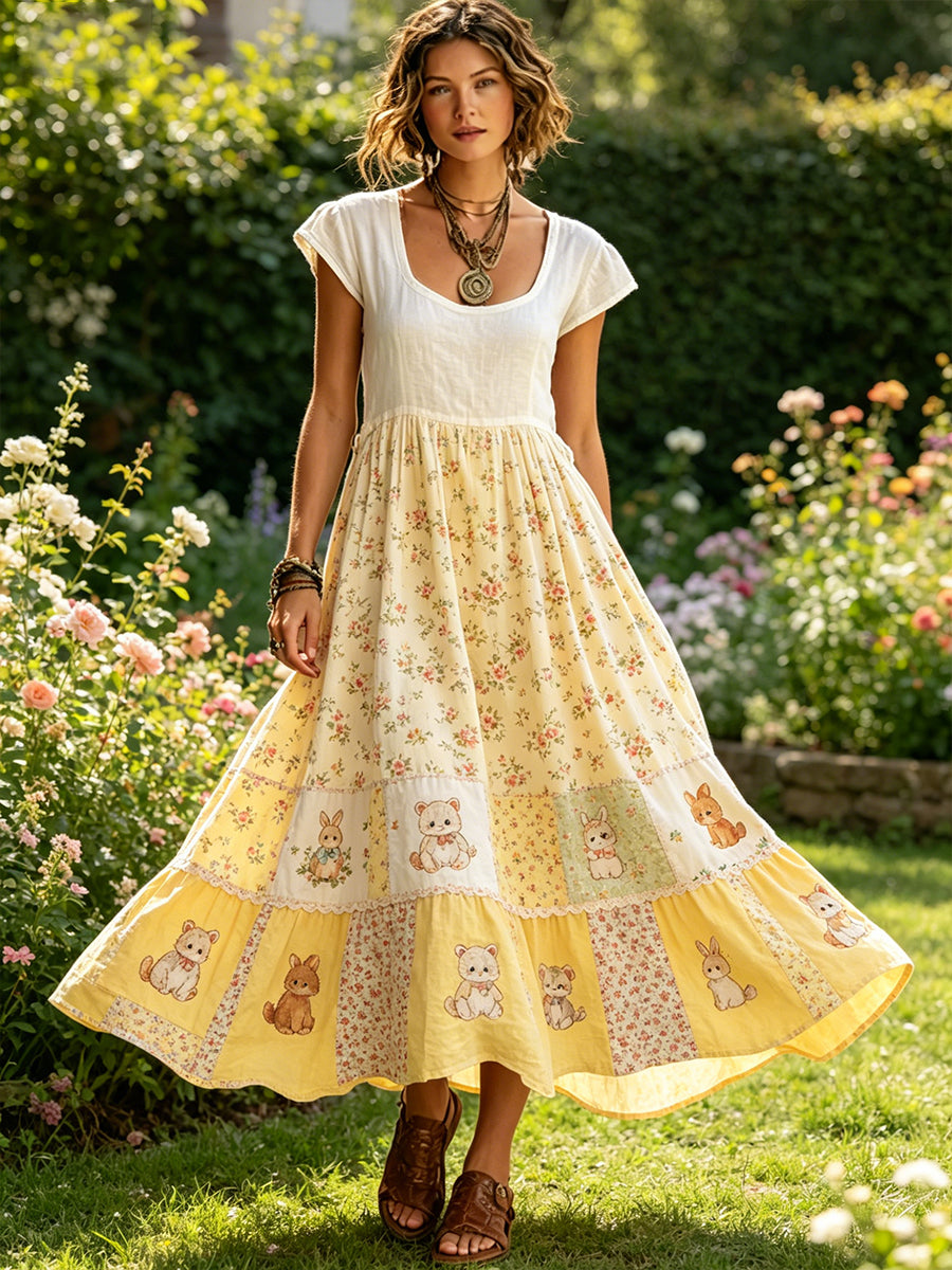 Robe pastorale pour femme avec imprimé animalier et floral
