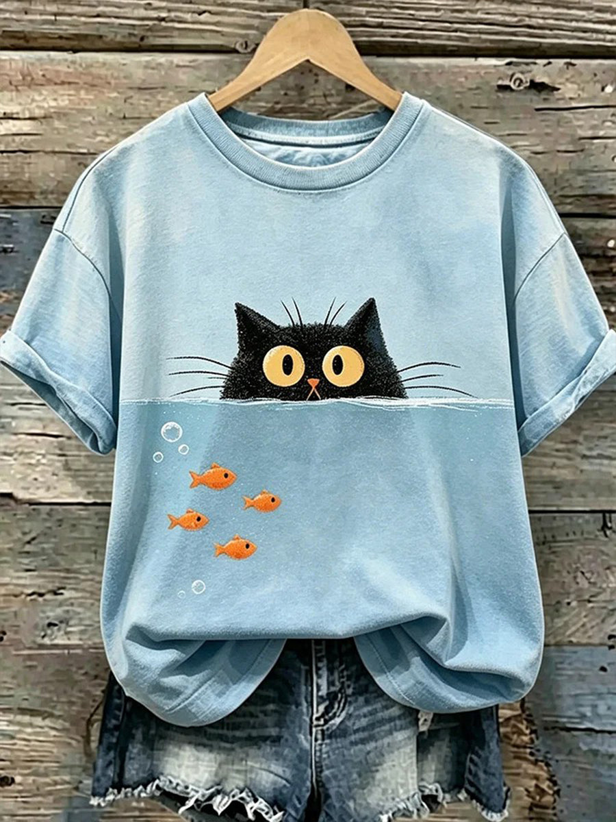T-shirt mignon pour femmes avec imprimé de chat