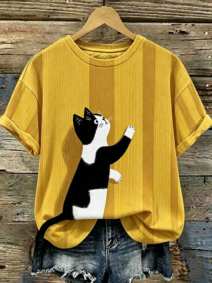 T-shirt mignon pour femmes avec imprimé de chat