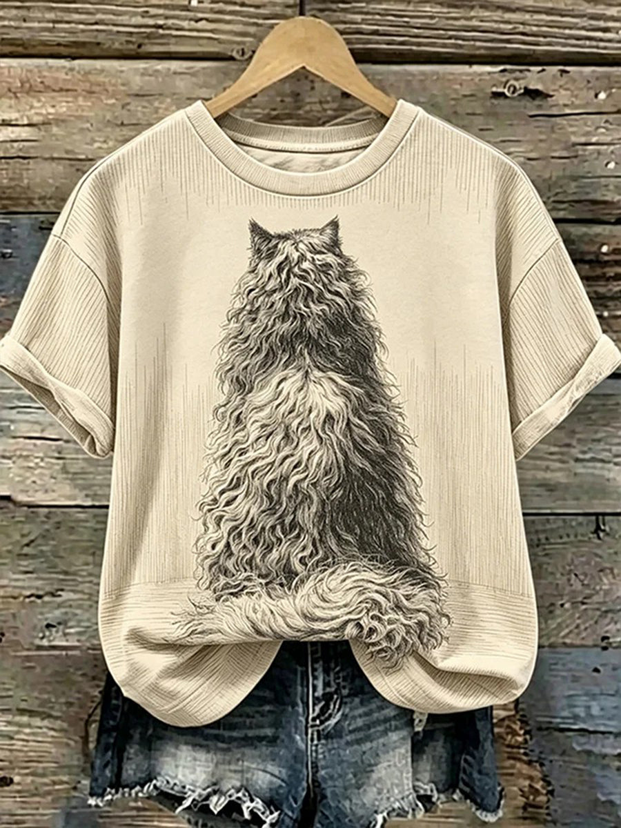 T-shirt mignon pour femmes avec imprimé de chat