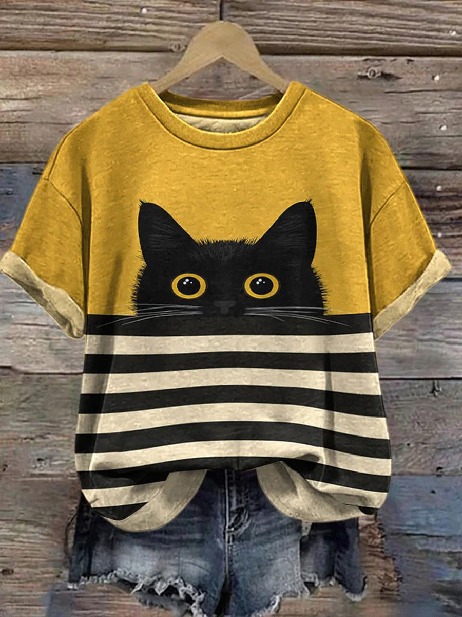 T-shirt mignon pour femmes avec imprimé de chat