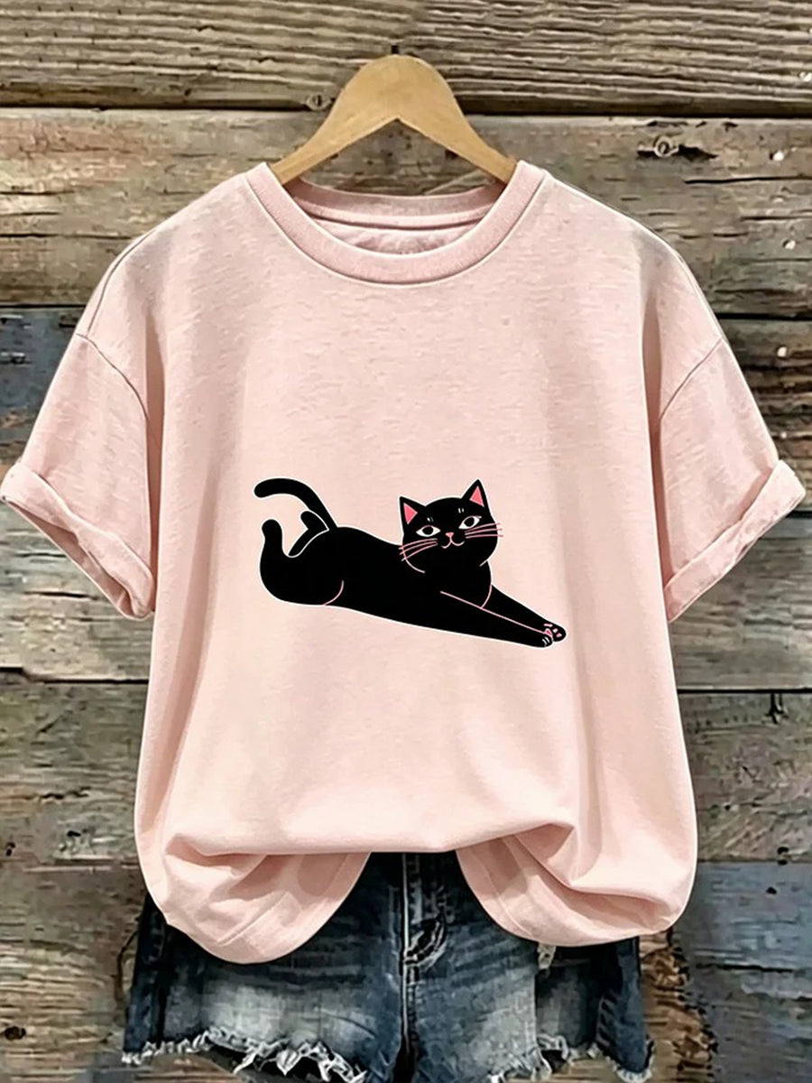 T-shirt mignon pour femmes avec imprimé de chat