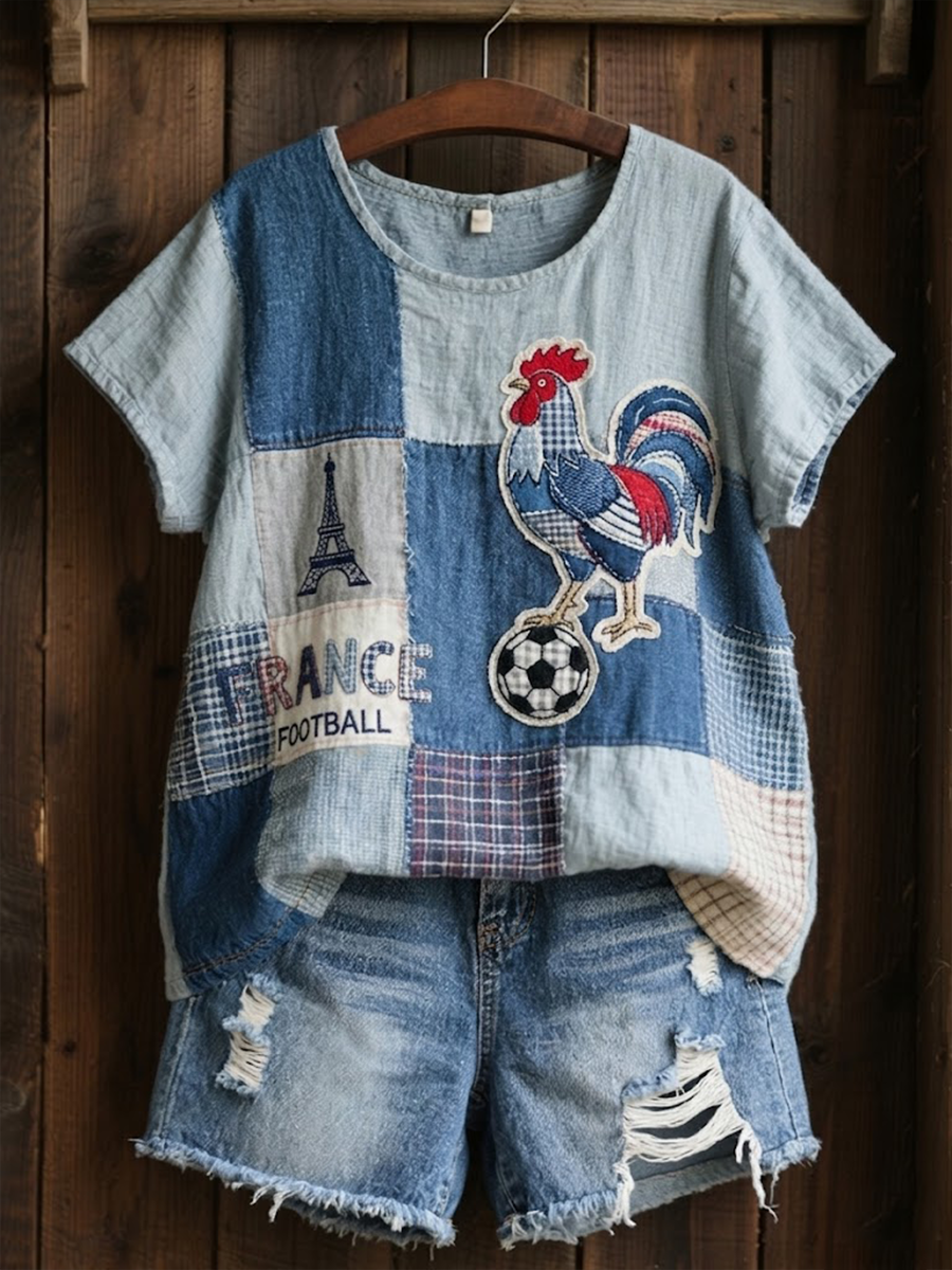 T-shirt femme France Football en lin à manches courtes