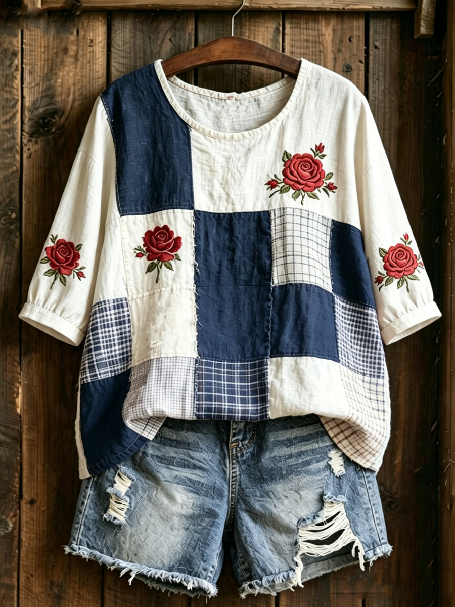 T-shirt pour femmes à manches mi-longues avec imprimé floral