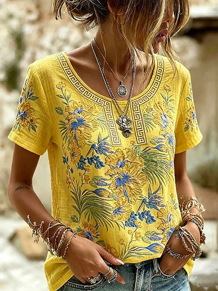 T-shirt décontracté à imprimé floral pour femmes