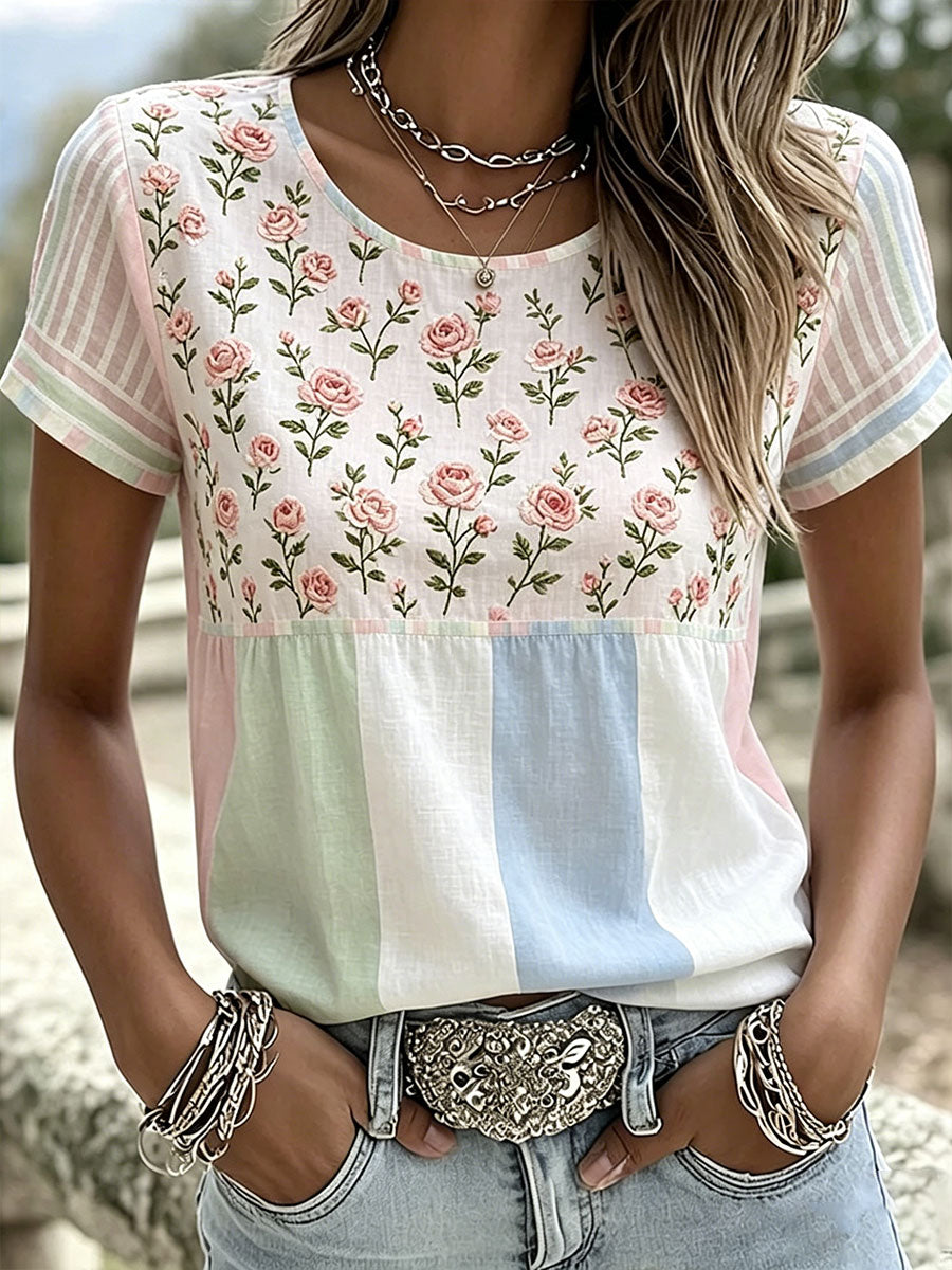 T-shirt décontracté à imprimé floral pour femmes