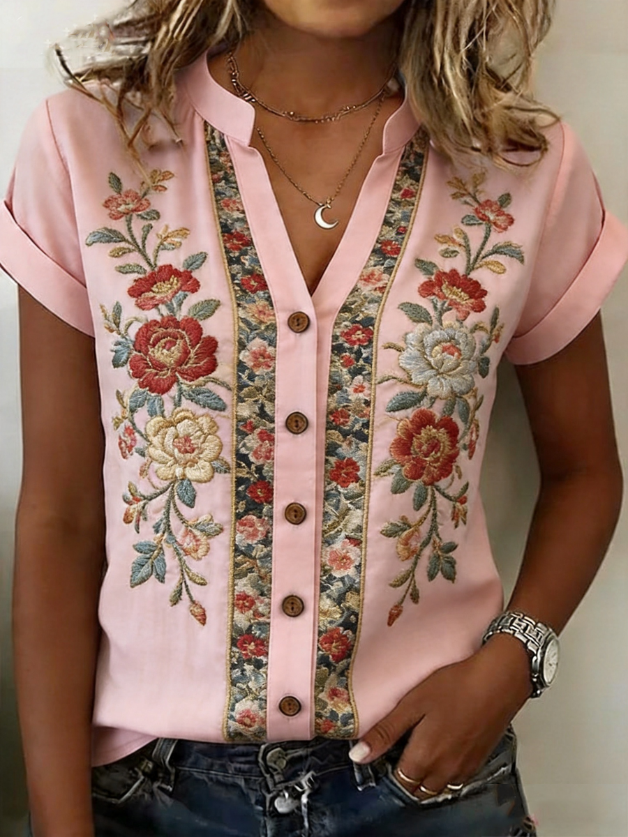 Chemises pour femmes à imprimé floral rose