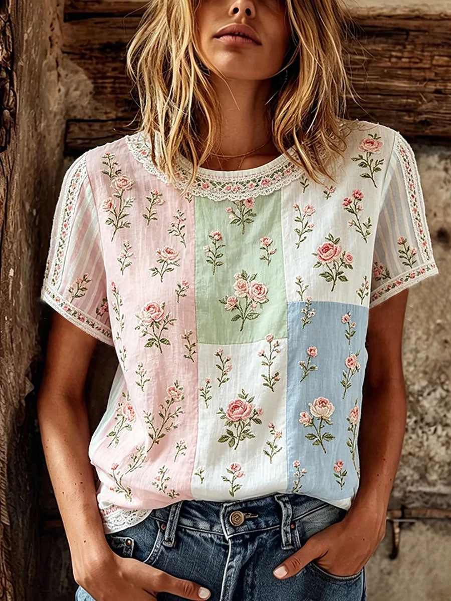 T-shirt décontracté à imprimé floral pour femmes