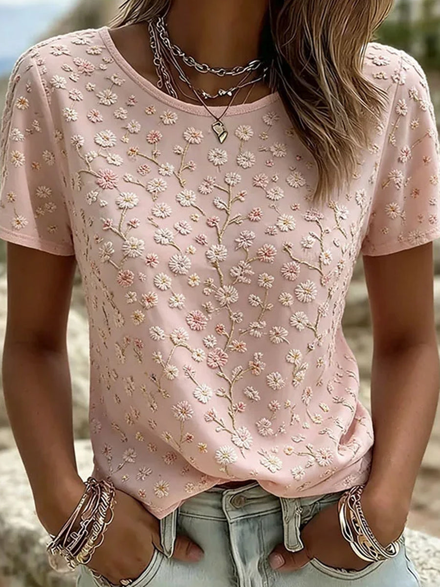 Haut décontracté vintage pour femmes avec imprimé floral artistique