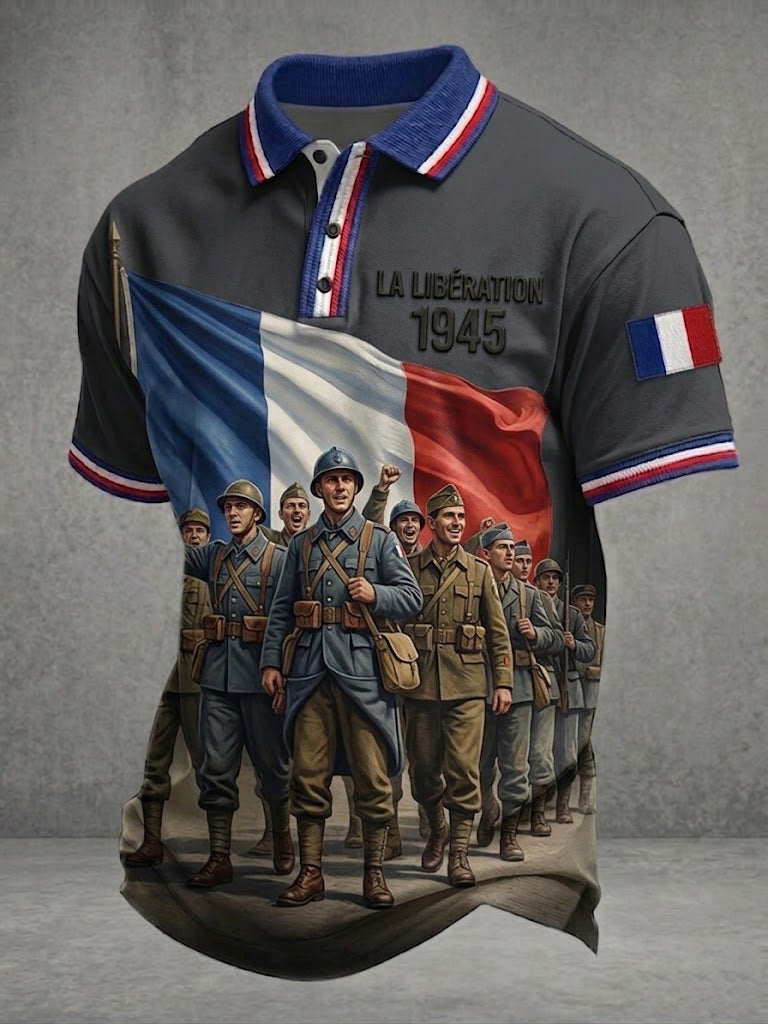 Chemise imprimée pour hommes, style français, LA LIBÉRATION 1945