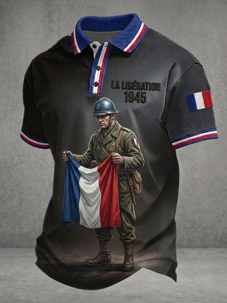 Chemise imprimée pour hommes, style français, LA LIBÉRATION 1945