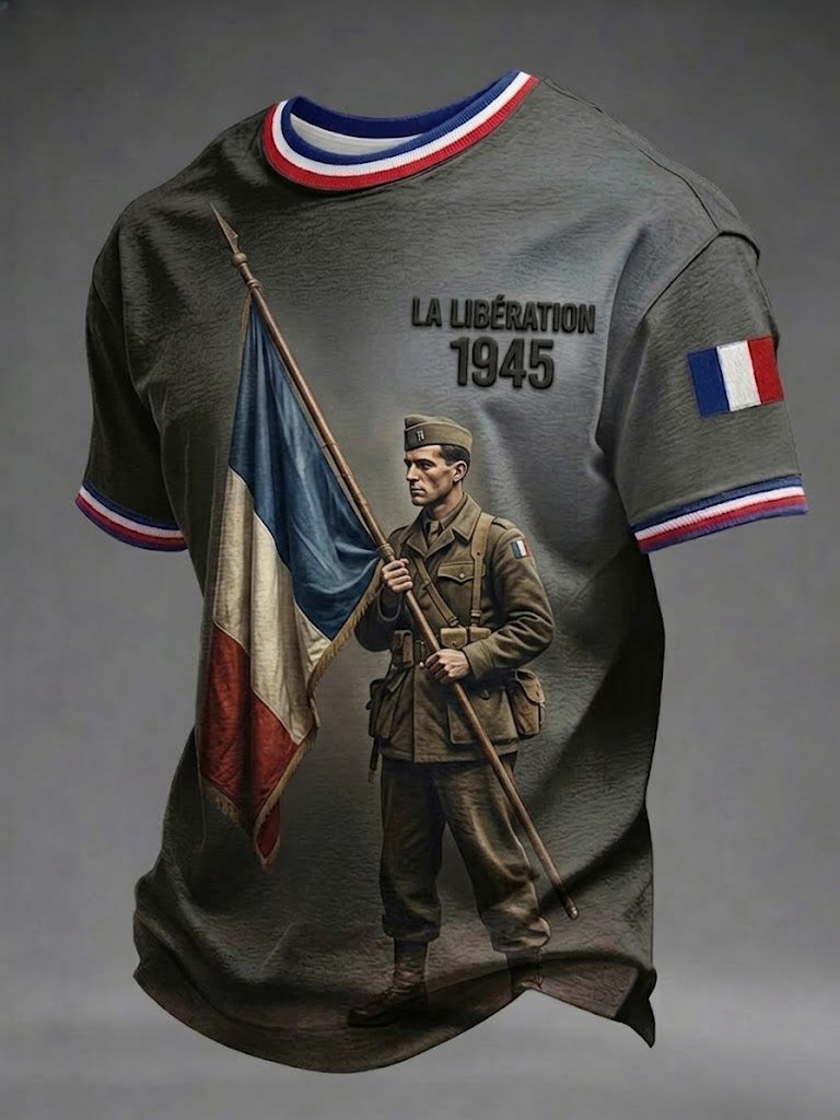 T-shirt imprimé pour hommes, style français, LA LIBÉRATION 1945