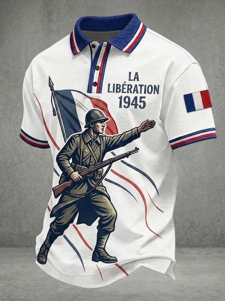 Chemise imprimée pour hommes, style français, LA LIBÉRATION 1945