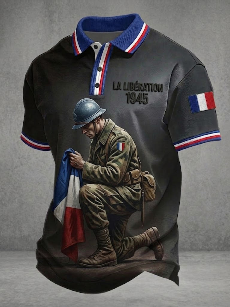 Chemise imprimée pour hommes, style français, LA LIBÉRATION 1945
