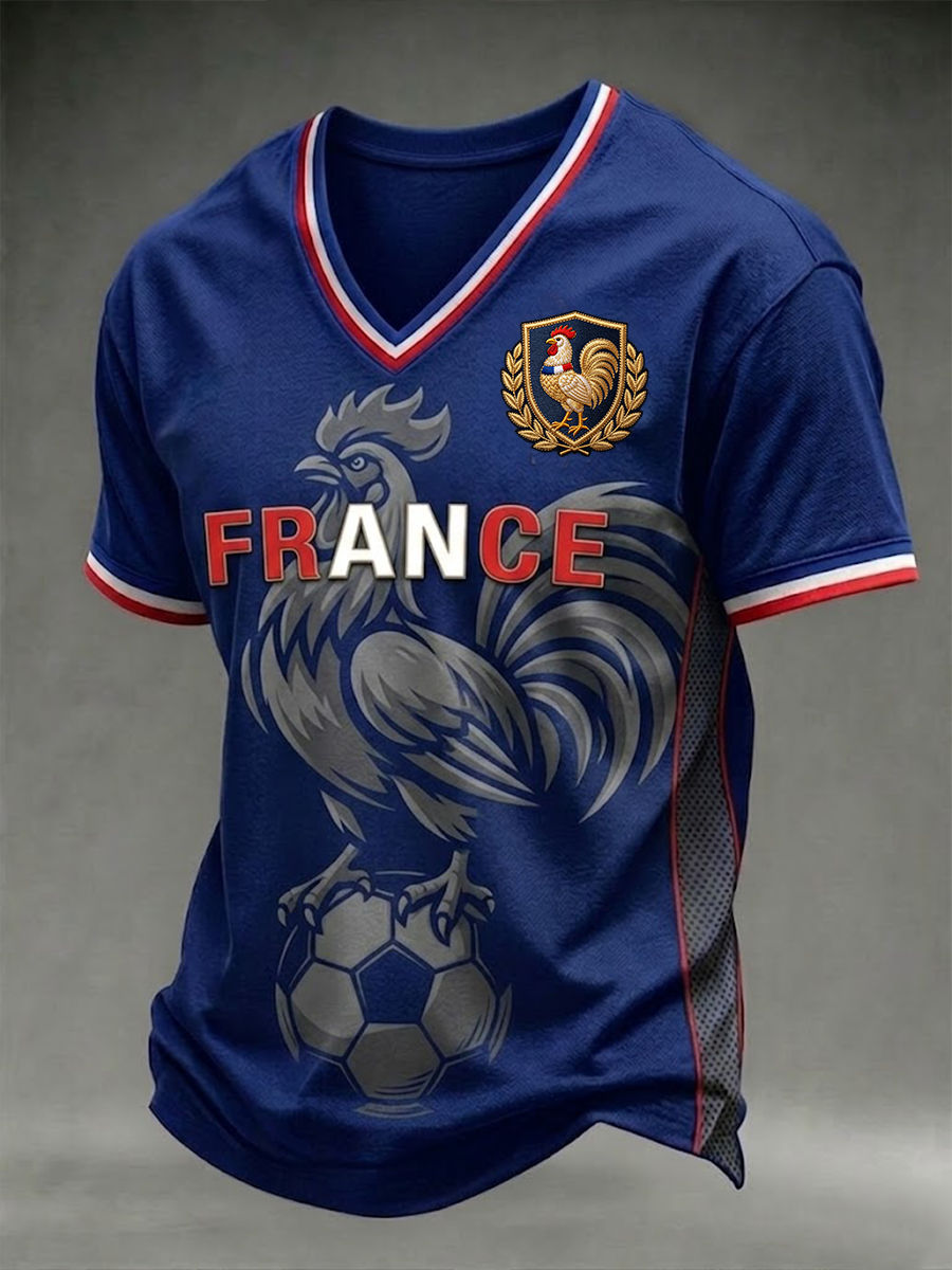 T-shirt à col en V France Soccer pour homme