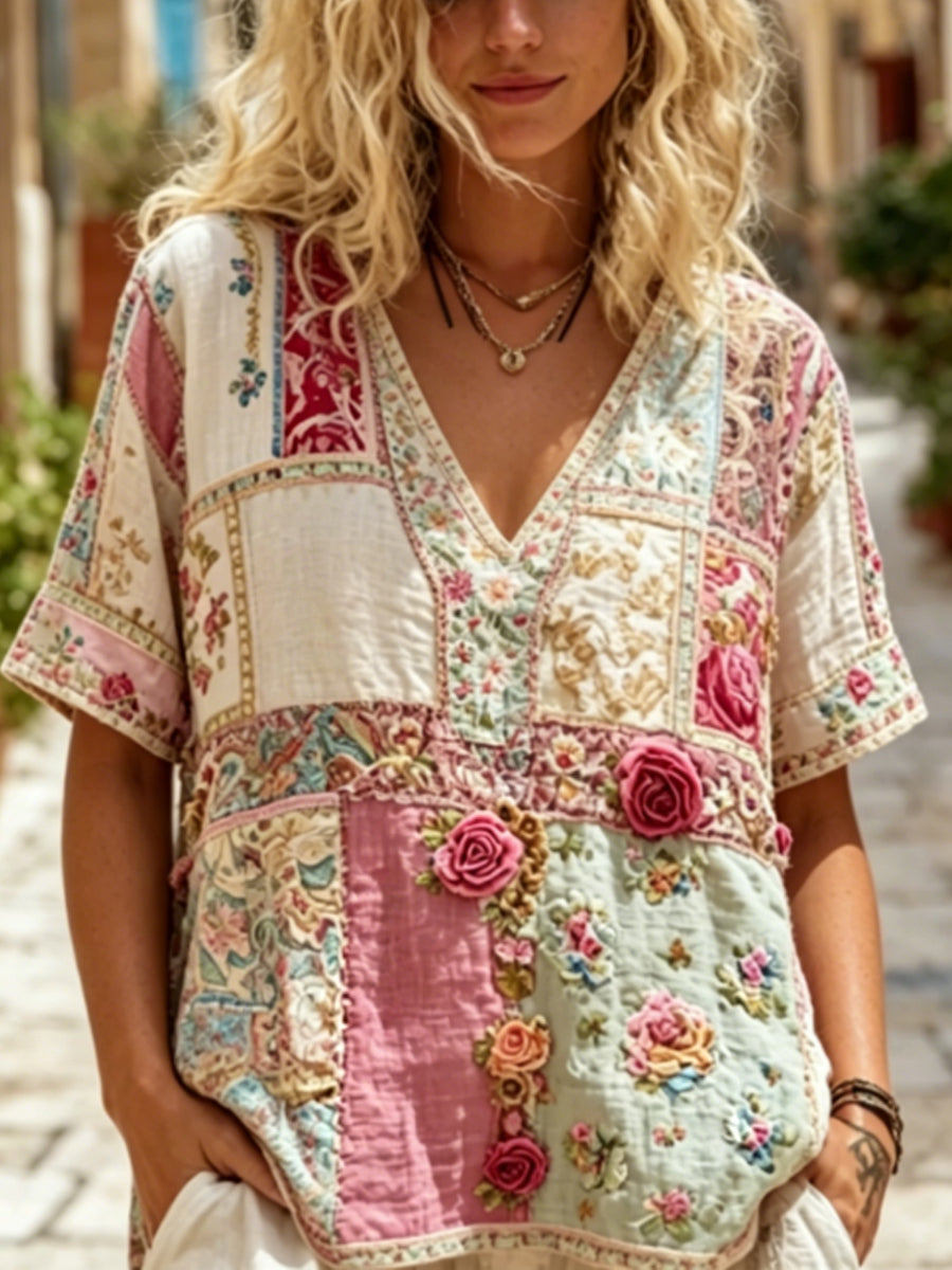 T-shirt en lin à manches courtes pour femmes