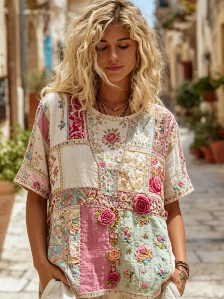 T-shirt en lin à manches courtes pour femmes