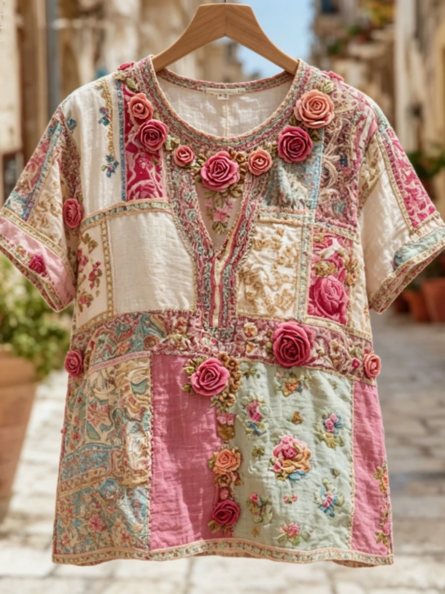 T-shirt en lin à manches courtes pour femmes