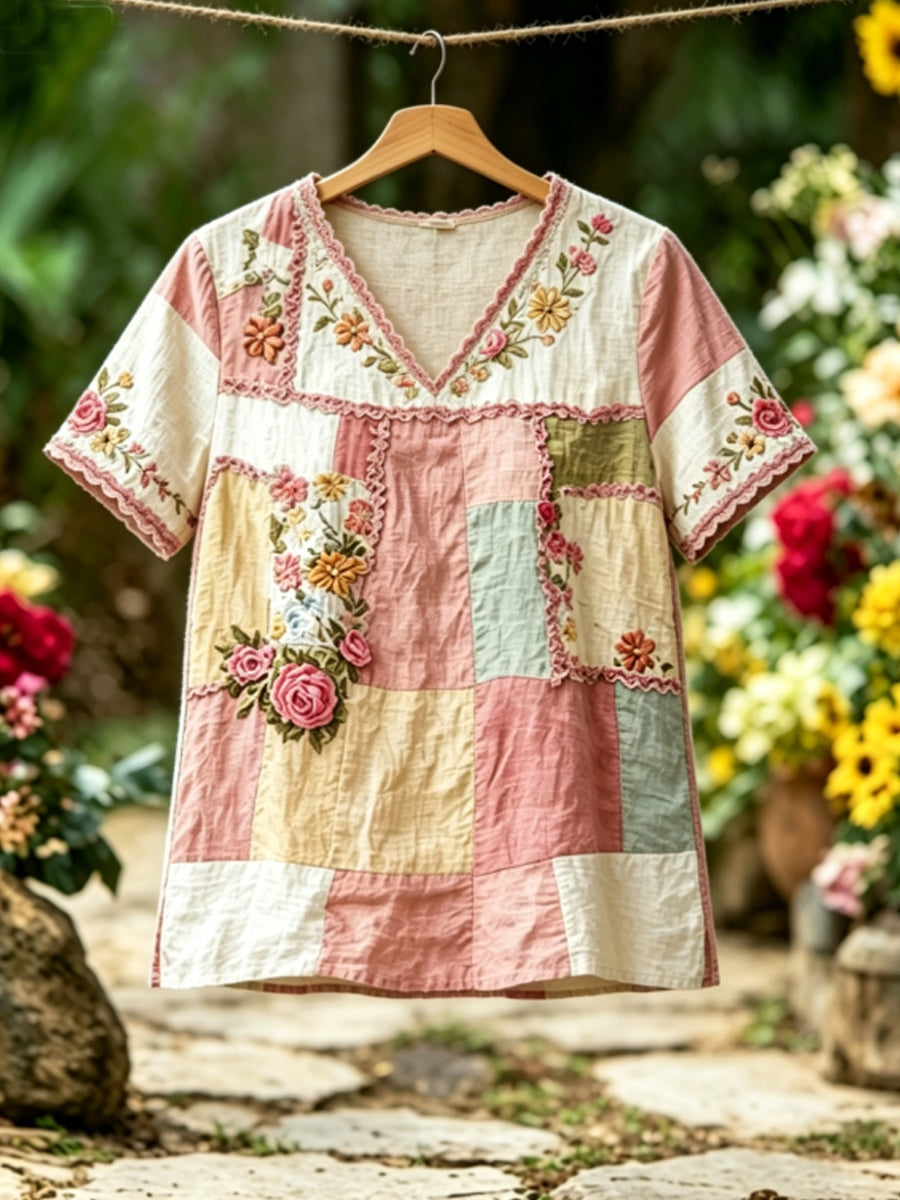 T-shirt en lin à manches courtes pour femmes