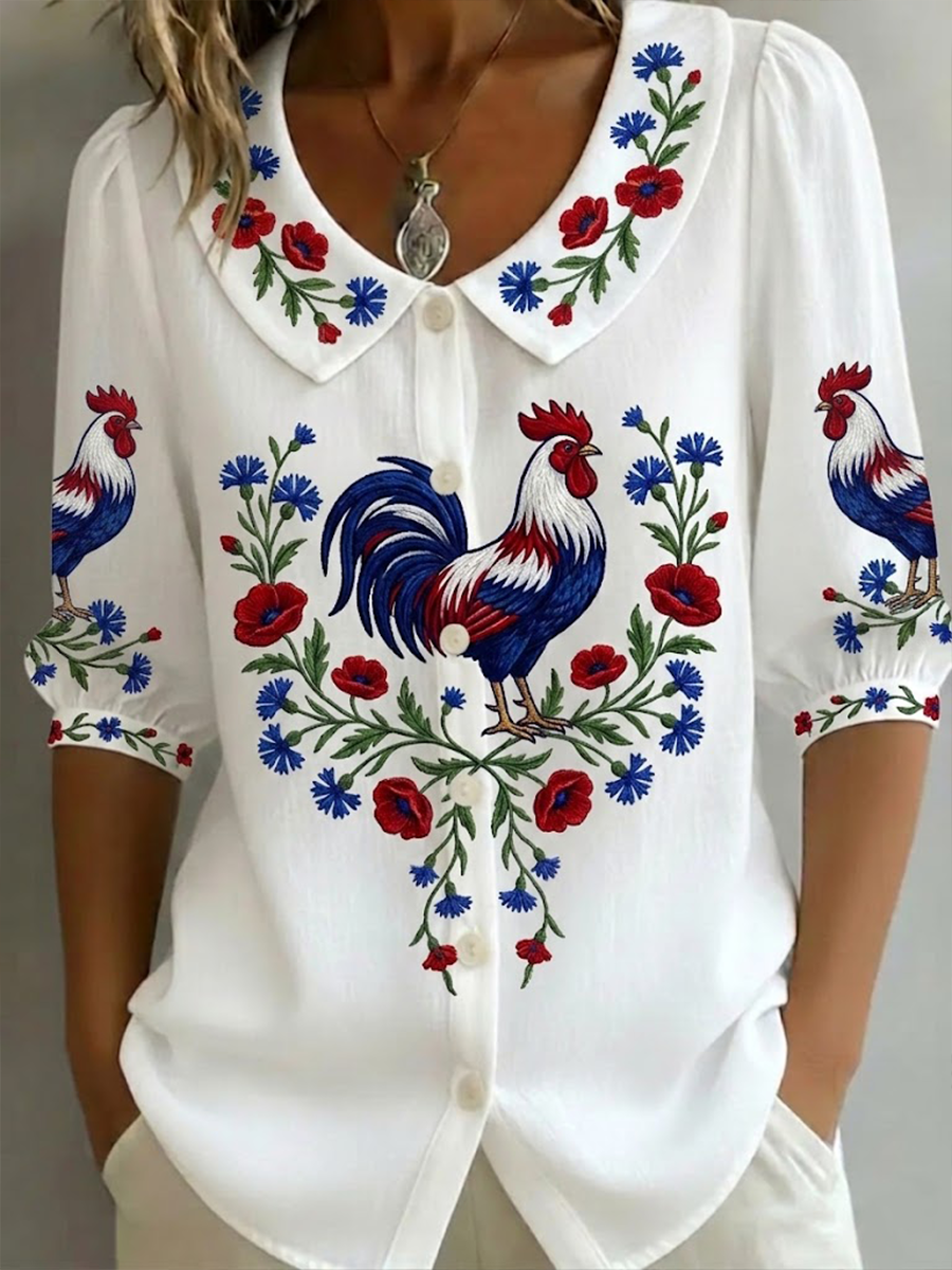 Chemise en coton-lin France Coq Gaulois pour femme