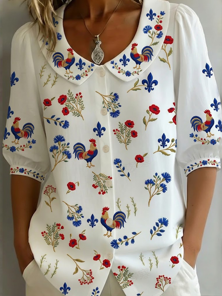 Chemise en coton-lin France Coq Gaulois pour femme