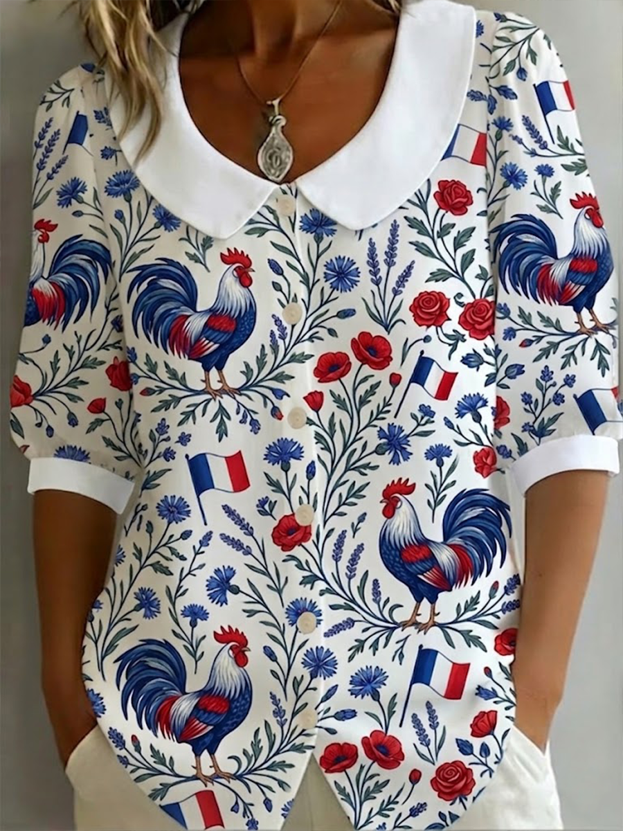 Chemise en coton-lin France Coq Gaulois pour femme