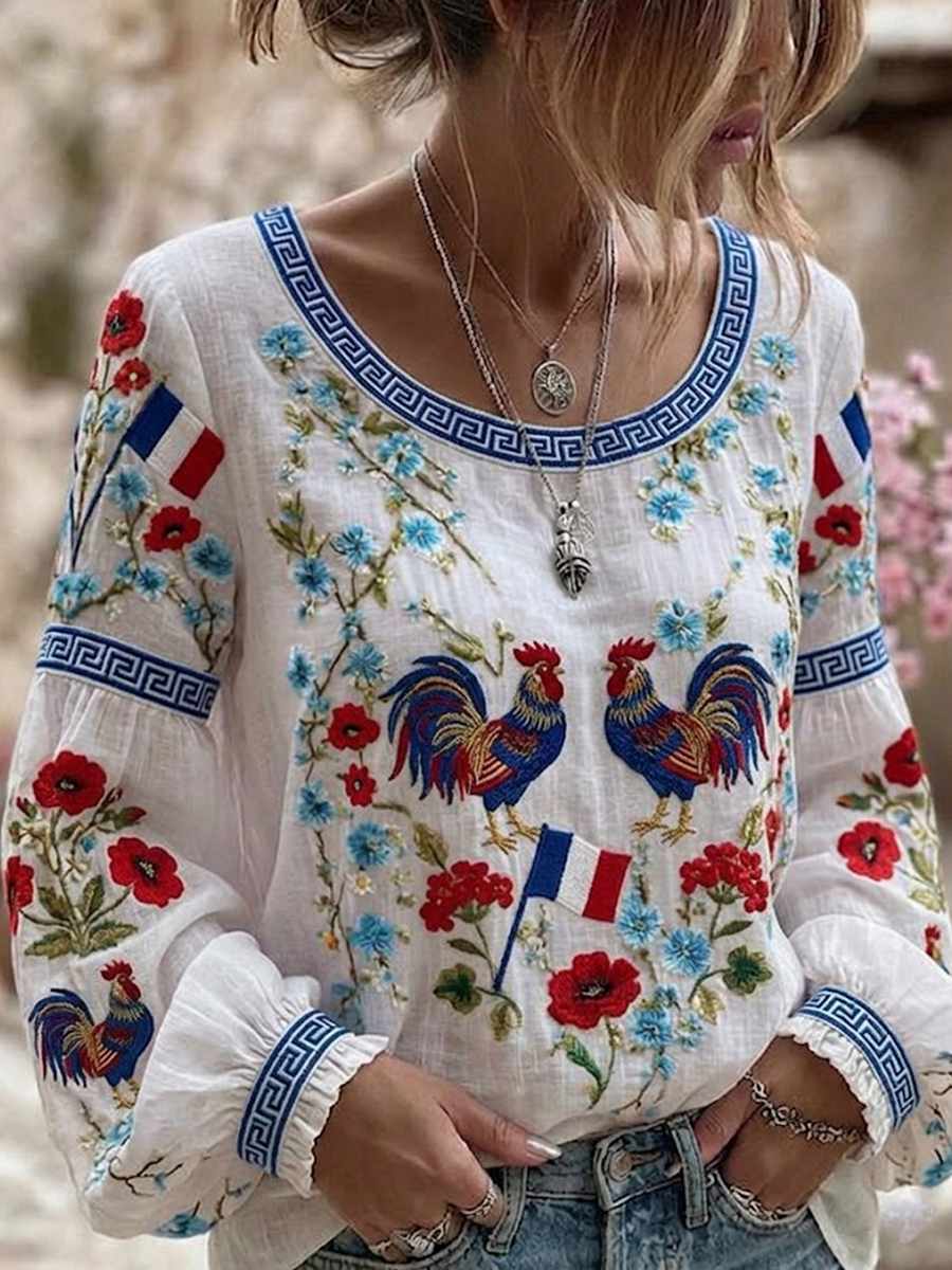 Chemise en coton-lin France Coq Gaulois pour femme