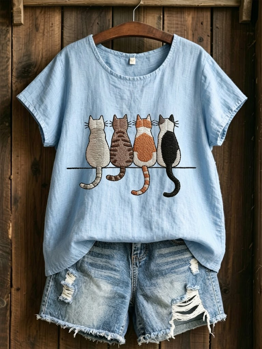 T-shirt à manches courtes en lin Cat's Back View Femme