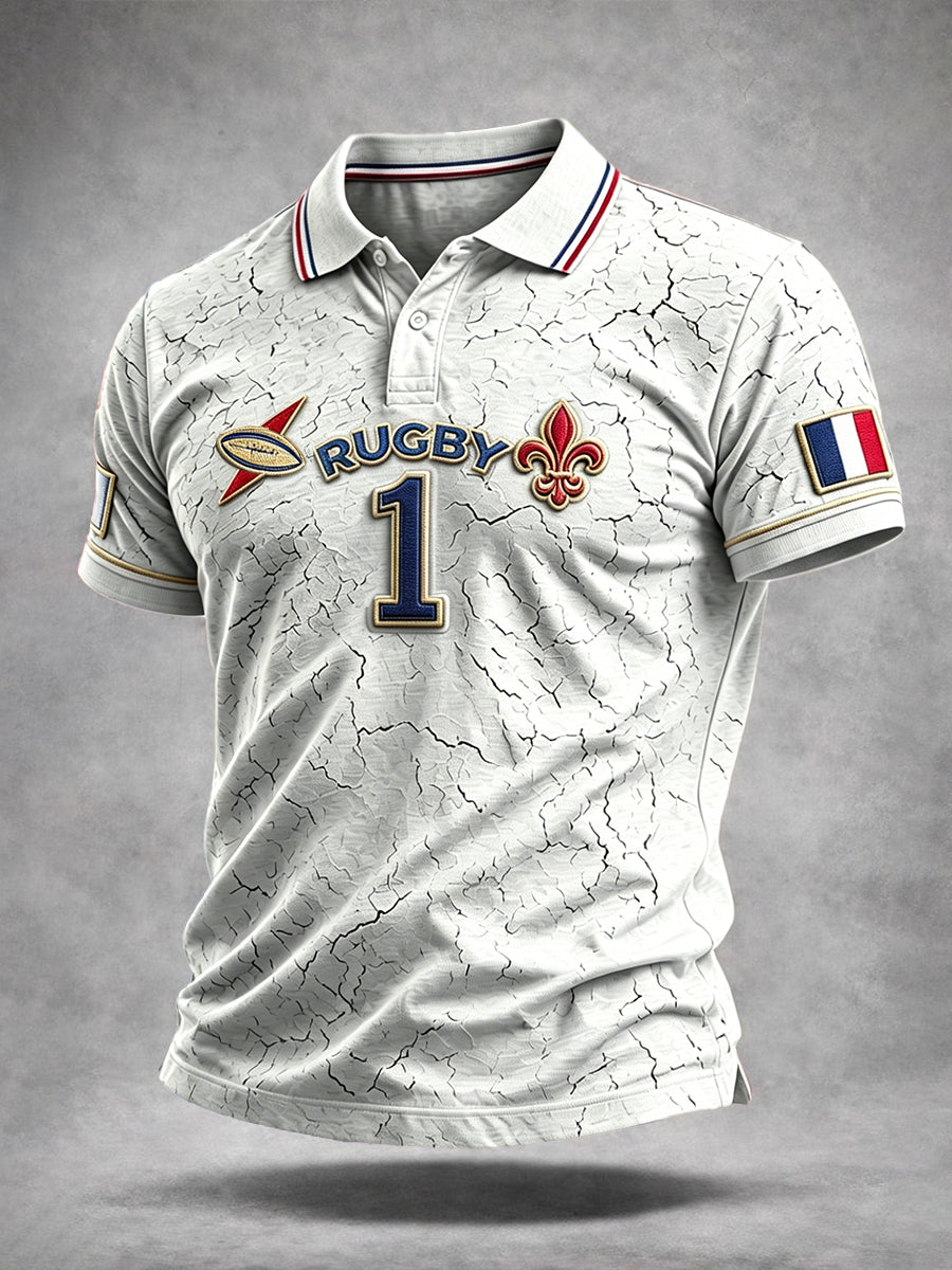 Polo décontracté pour homme gris clair à imprimé rugby français