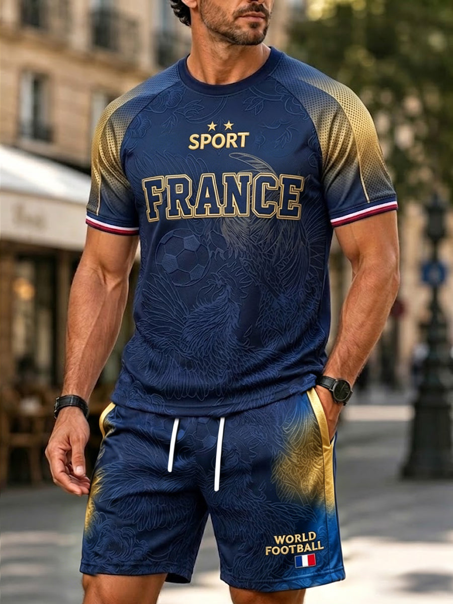 Ensemble de shorts décontractés rétro français de football pour hommes