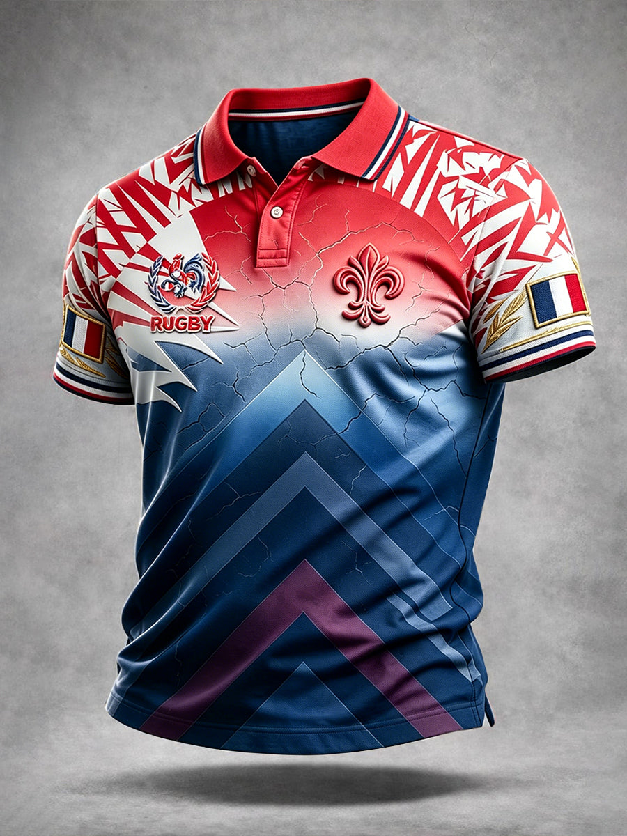 Polo décontracté pour homme en rugby français, imprimé en 3D