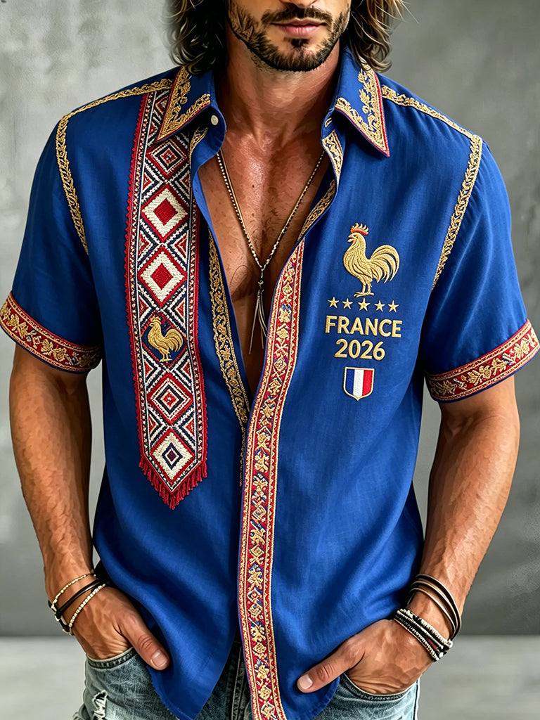 Chemise occidentale à empiècement et manches courtes pour homme