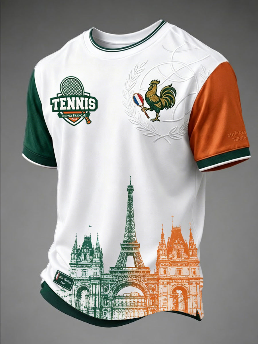Rétro Français Tennis Patchwork Art T-shirt décontracté