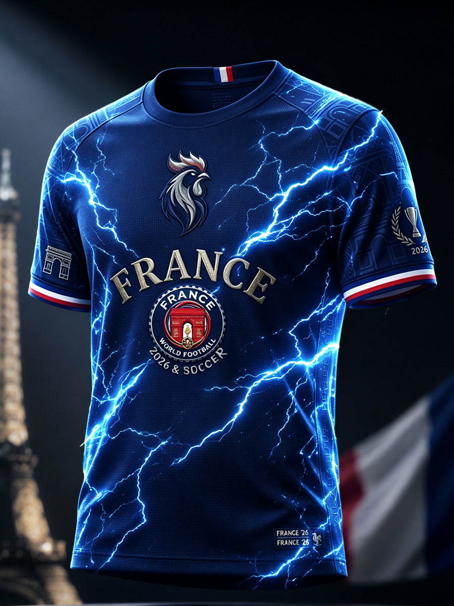 T-shirt décontracté rétro français 2026 en patchwork footballistique