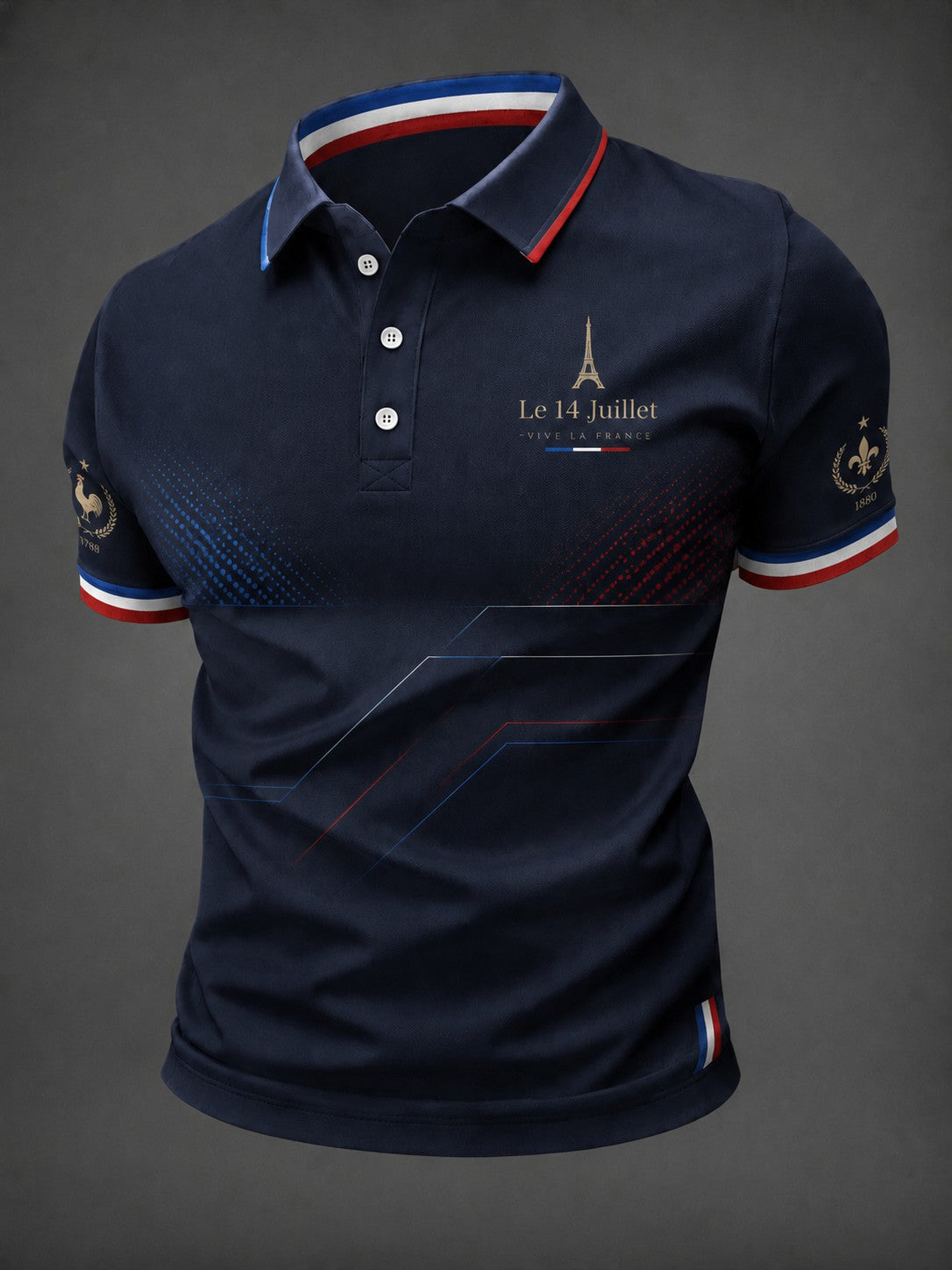 Chemise de ville imprimée pour homme, France, 14 juillet