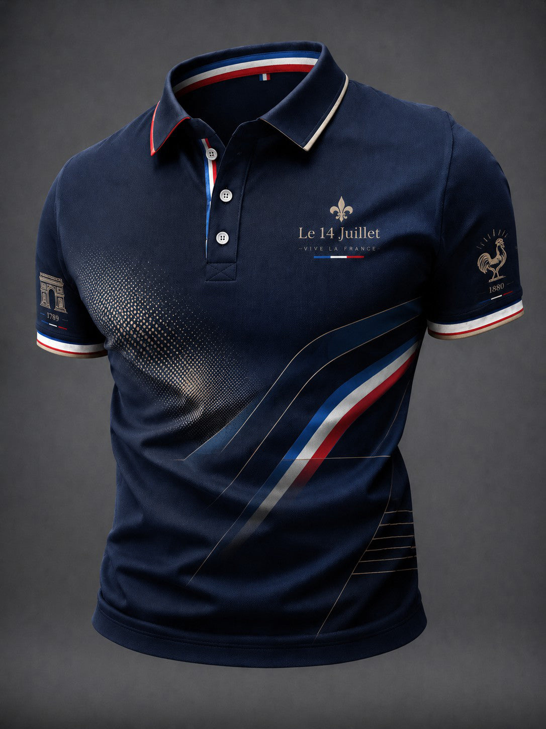 Chemise de ville imprimée pour homme, France, 14 juillet
