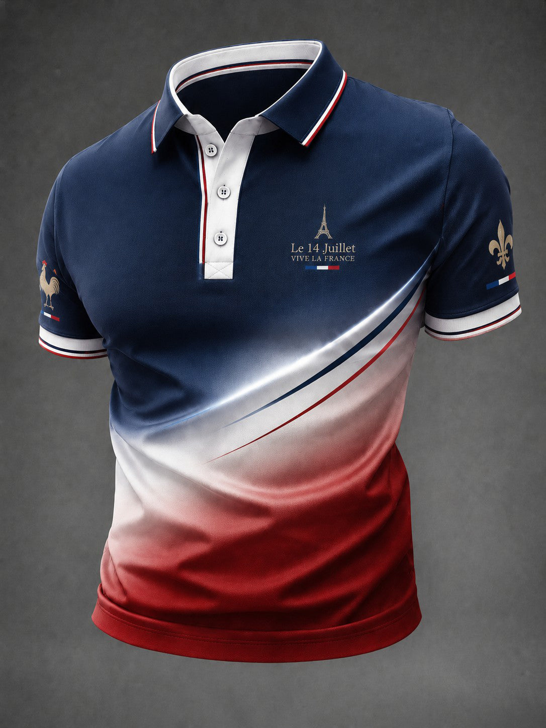 Chemise de ville imprimée pour homme, France, 14 juillet