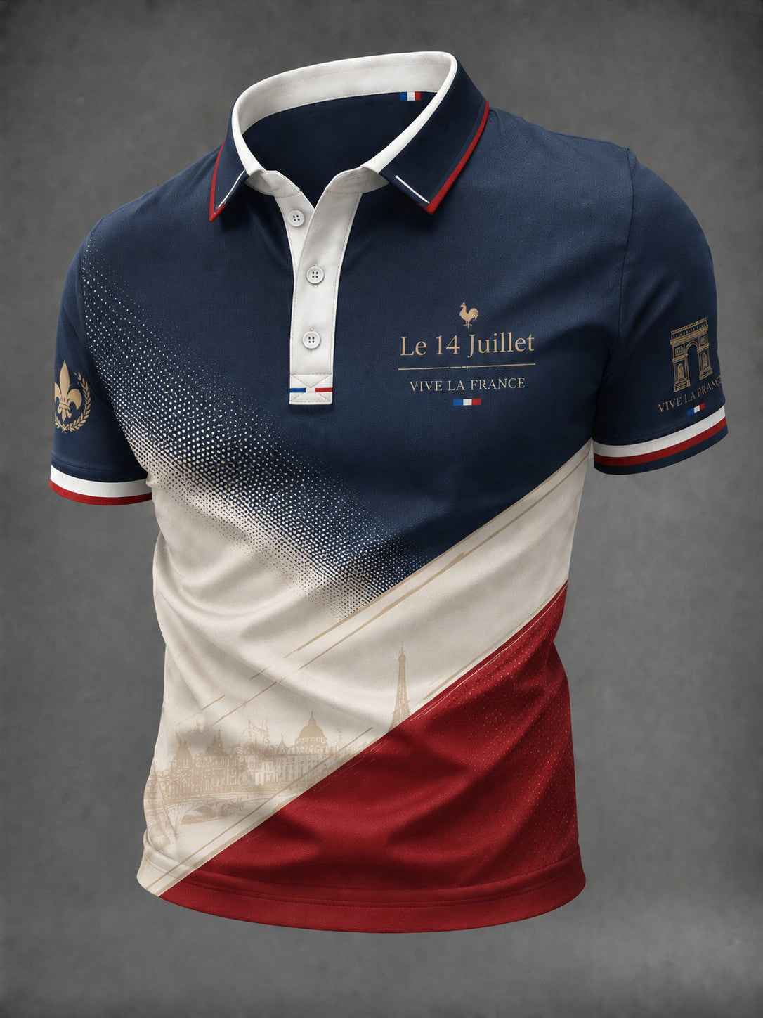 Chemise de ville imprimée pour homme, France, 14 juillet