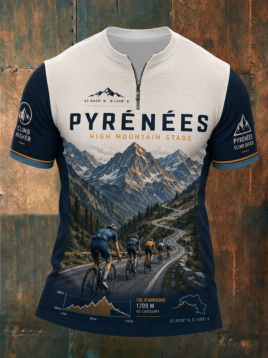 T-shirt manches courtes à fermeture éclair pour course cycliste masculine