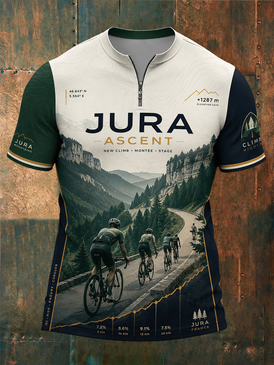 T-shirt manches courtes à fermeture éclair pour course cycliste masculine