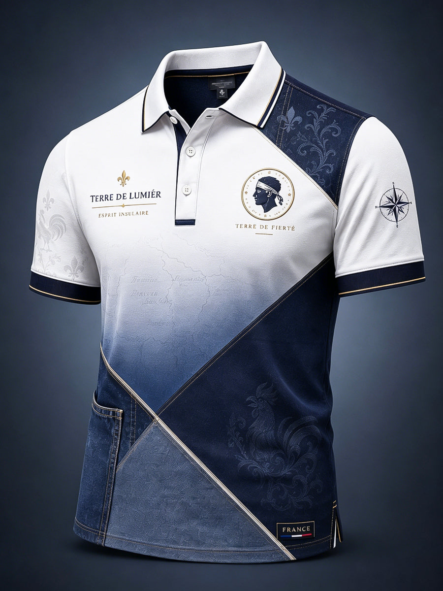 Polo décontracté rétro art corse patchwork géométrique