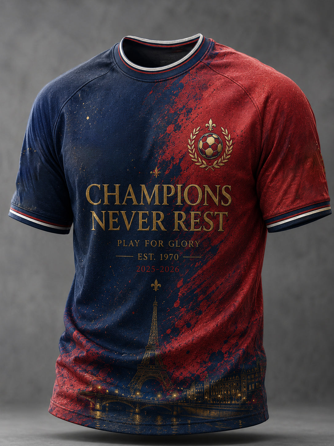 T-shirt décontracté à manches courtes pour homme, imprimé football parisien