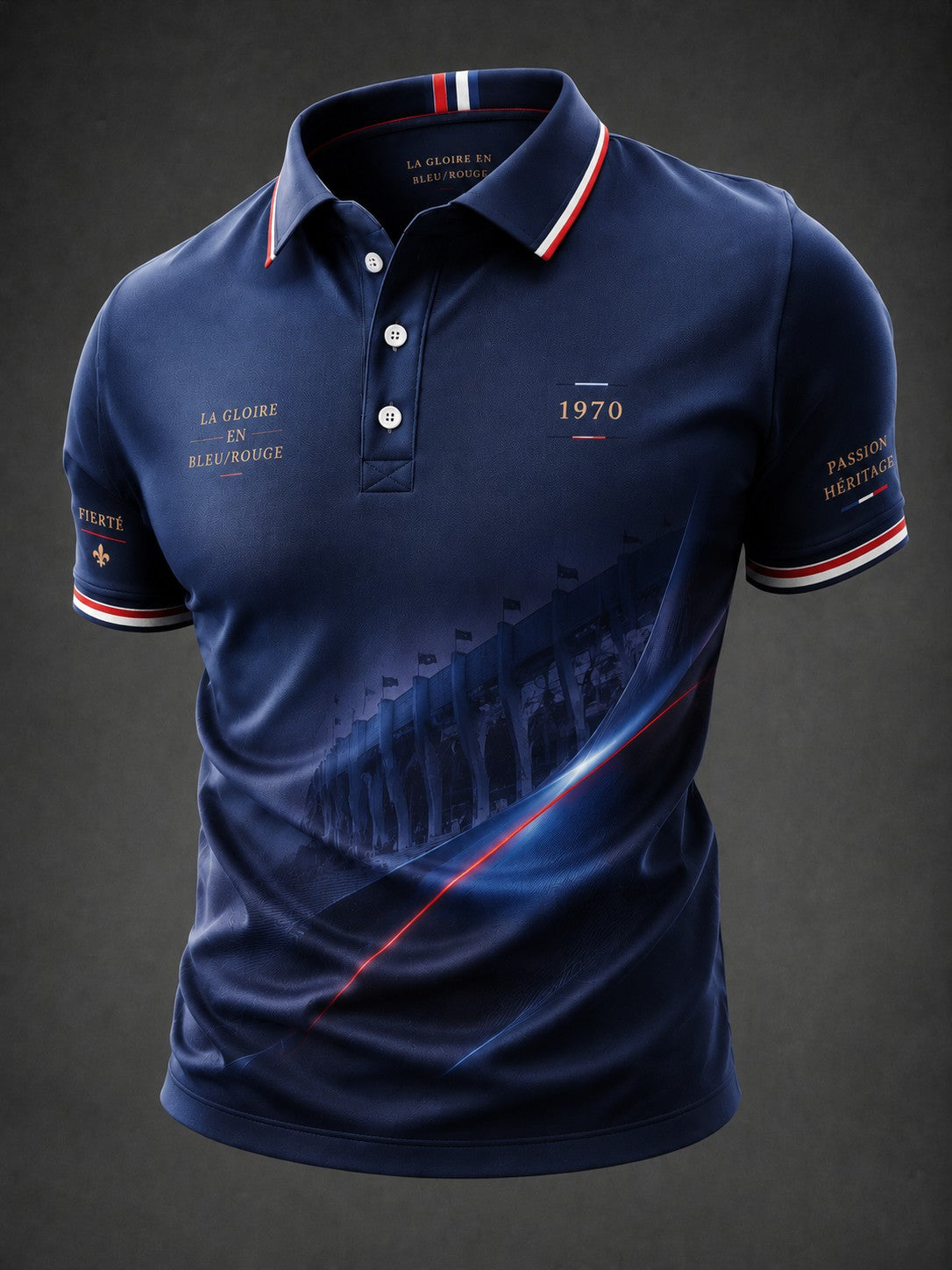 Chemise pour homme La Gloire en bleu et rouge, imprimée football
