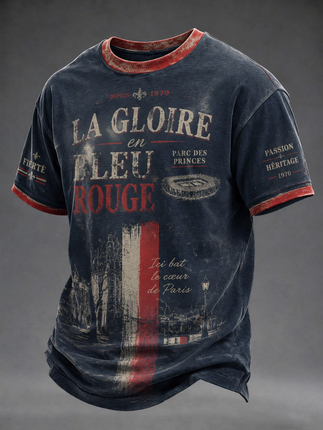 T-shirt pour hommes La Gloire en Bleu Rouge, imprimé football